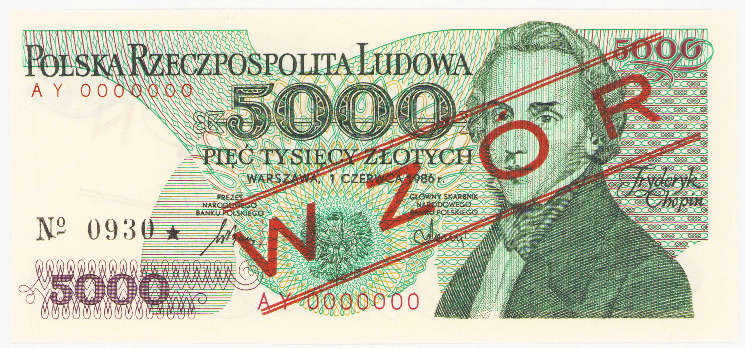 WZÓR / SPECIMEN. 5.000 złotych 1986 seria AY